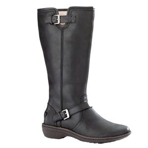 UGG Tupelo Tall Black Leather Riding Boots Winter Side Zip Buckle #1003335 SZ 6